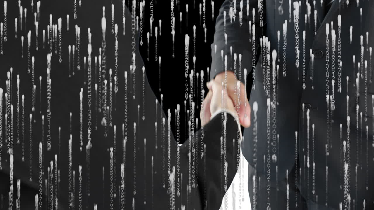 두 사업가의 중간 섹션에 떨어지는 빛의 트레일은 검은 바탕에 손을 흔들고