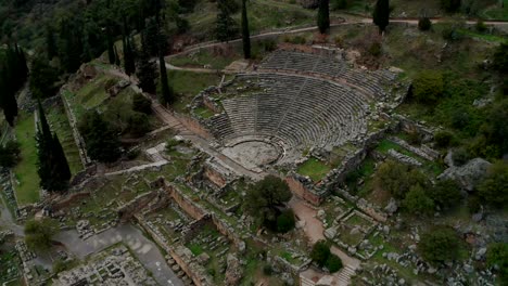 aerial view of modern delphi town, near archaeological site of ancient delphi