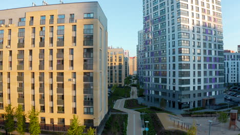 modern apartment buildings in a residential complex