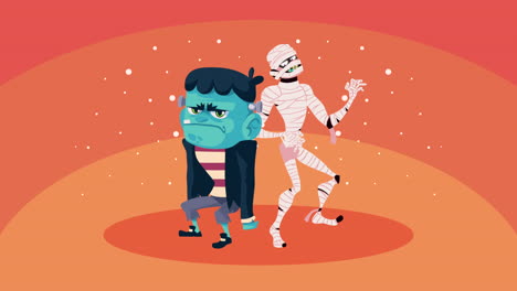 animación de halloween con frankenstein y la momia