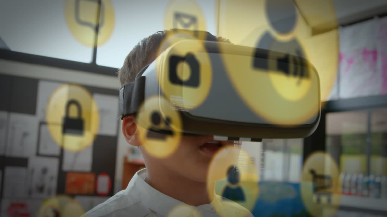 animación del icono amarillo con el hombre usando auriculares vr