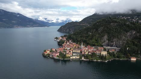 Flying-over-Varenna,-Lake-Como,-Italy