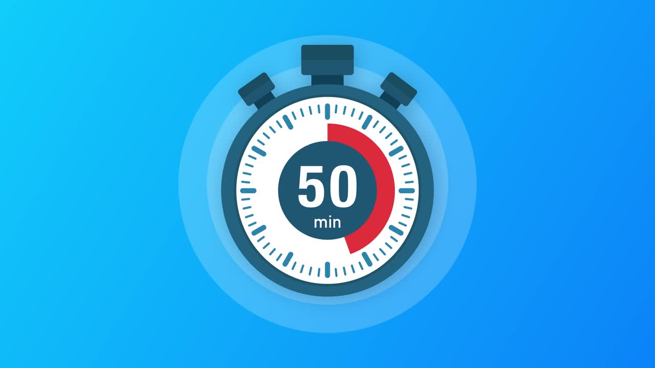 los 50 minutos, icono del cronómetro. icono del cronometro en estilo plano, temporizador en el fondo de color. gráficos de movimiento.