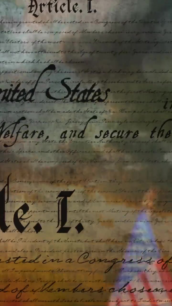 Written constitution of the United States and a flag 4k