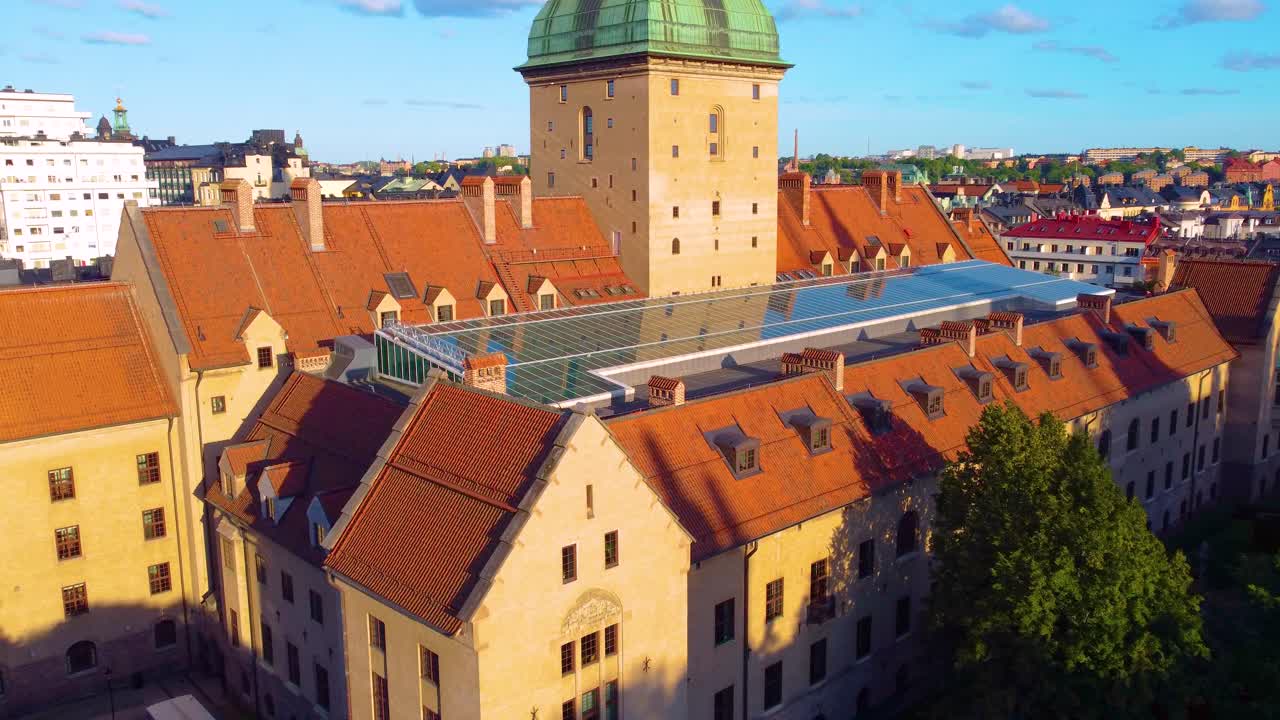 Aerial View of a Historical Building in Stockholm, Sweden
