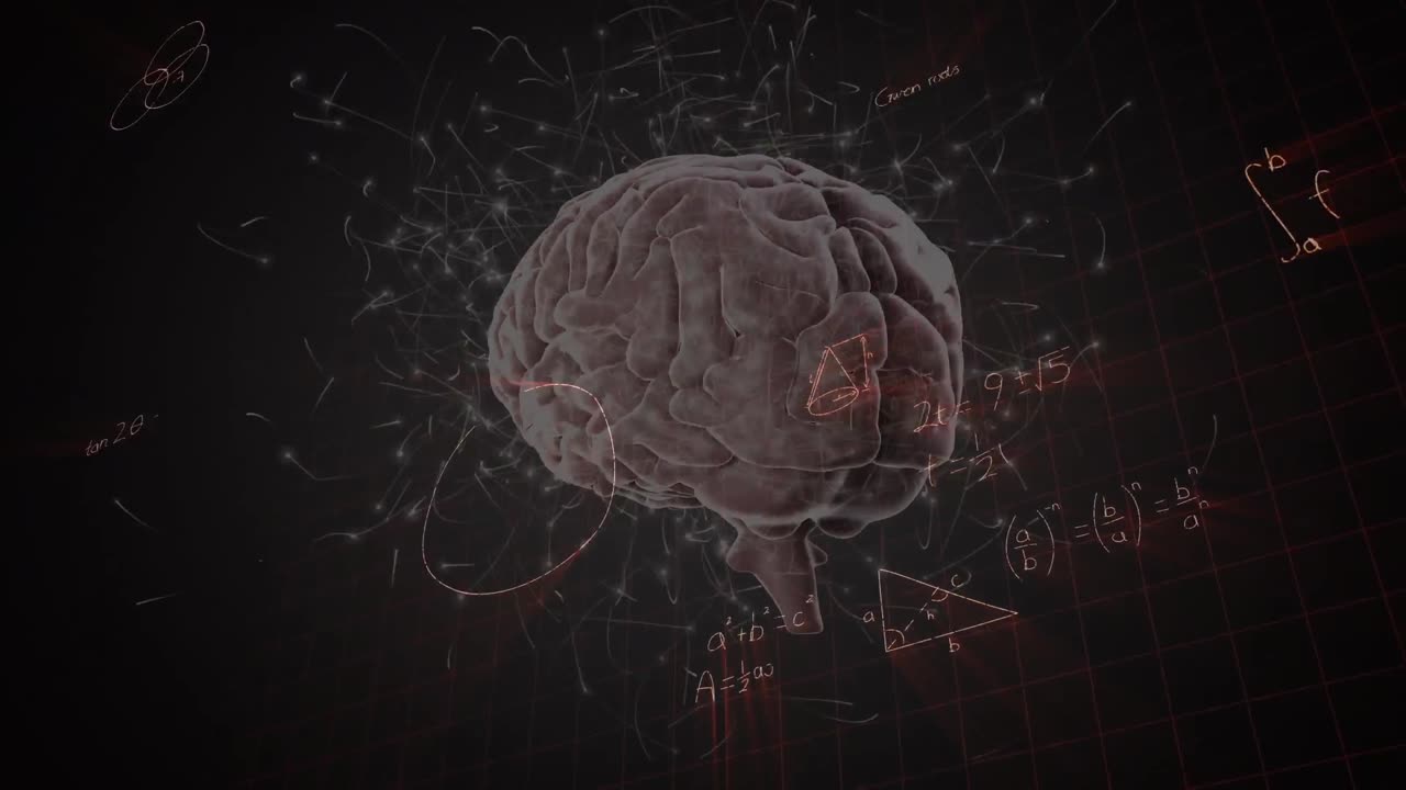 animación del cerebro humano y procesamiento matemático de datos