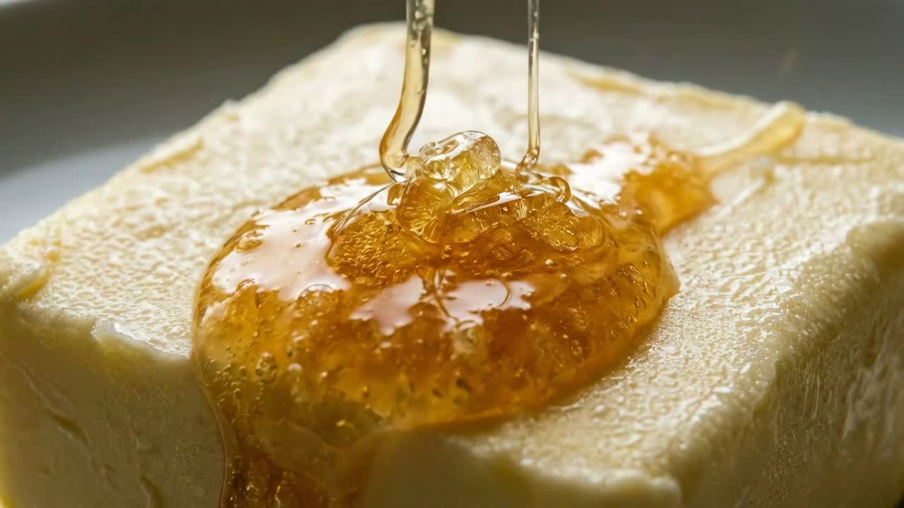 バターに蜂蜜をかけている様子