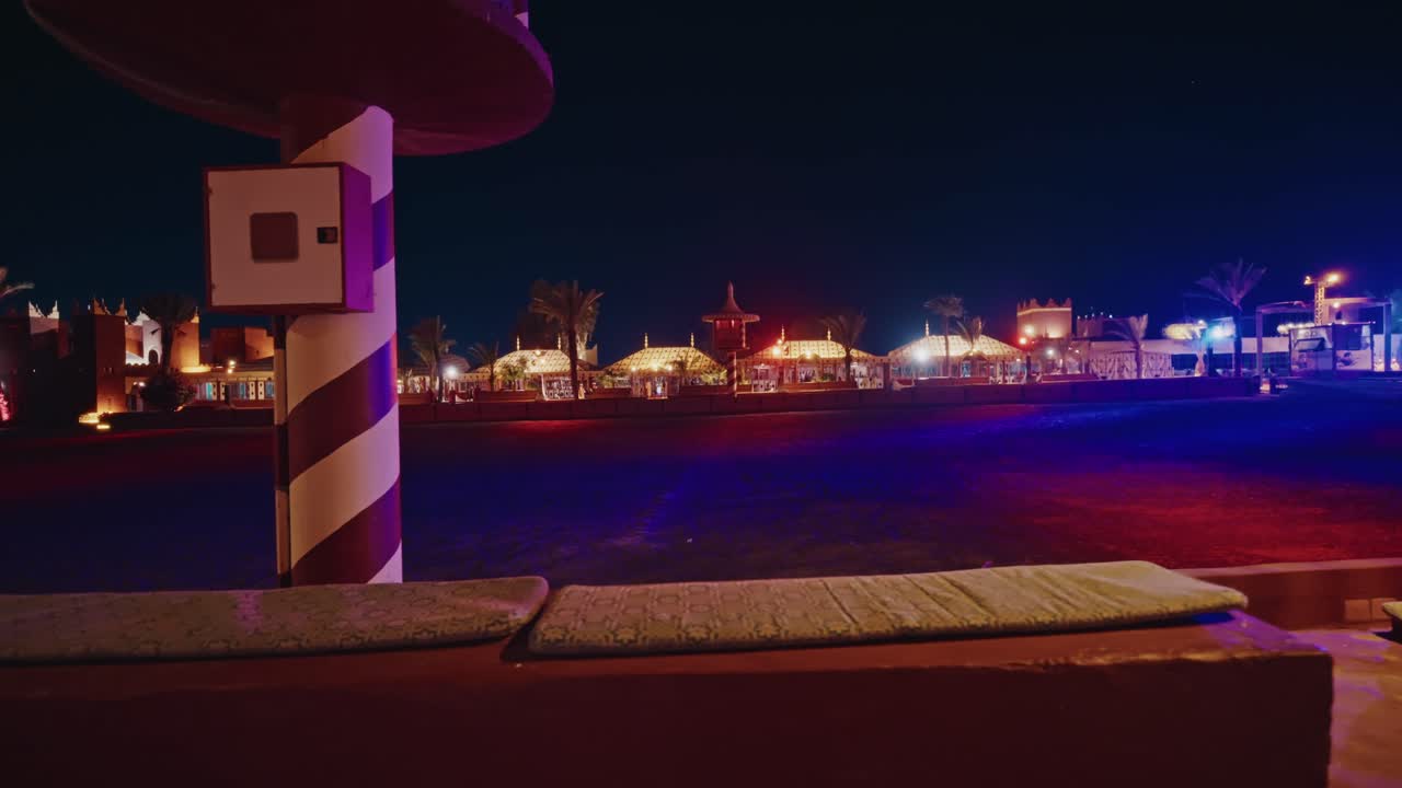 Panoramic view of Chez Ali at night in Marrakesh, Morocco.Famous landmark for entertainment and folklore shows.