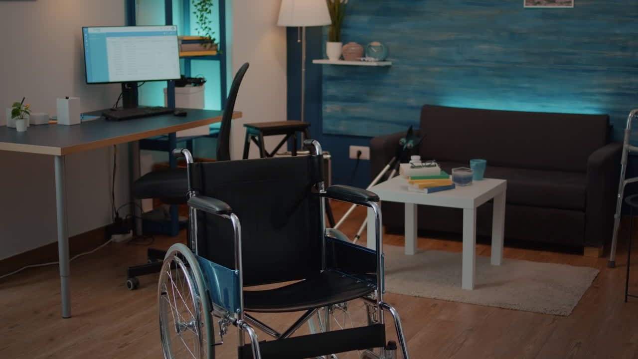 A wheelchair in a living room setting