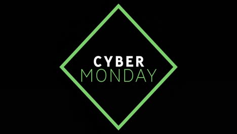 texto blanco y verde de cyber monday que aparece contra una pantalla negra