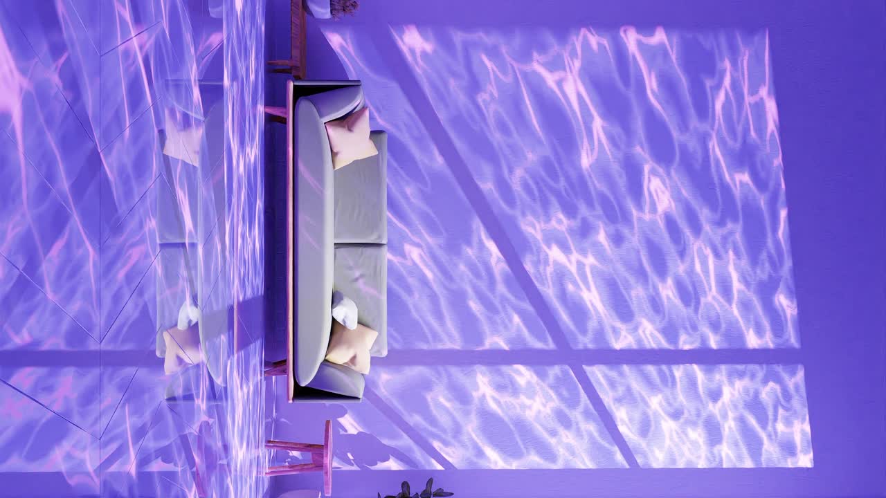 di interior design verticale appartamento moderno salotto liquido psichedelico parete 3d rendering animazione casa intelligente