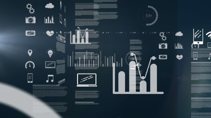 Animation of data and charts over black background