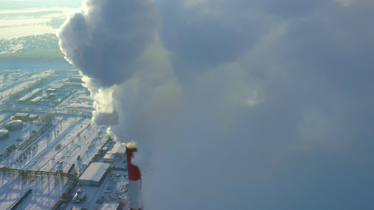 Aerial View of Power Plant in Winter
