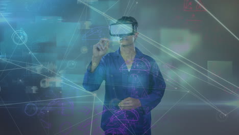 animación del procesamiento de datos sobre hombres caucásicos usando auriculares vr