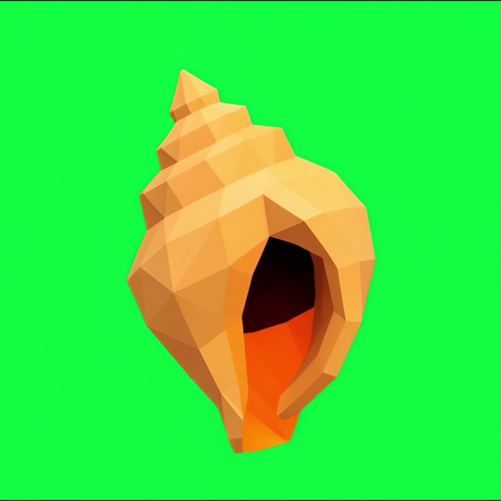 Low Poly 3D Seashell Rotating on Green Screen Background
