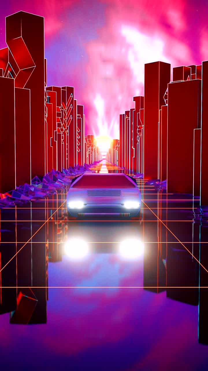 네온 사이버 크 도시 풍경