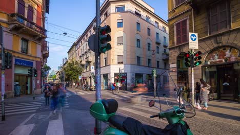 italy sunny milan city traffic street crossroad 4k timelapse