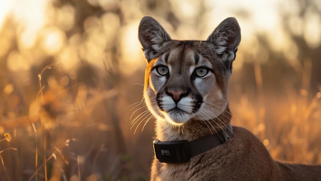 Portrait of a Puma Wearing a Tracking Collar
