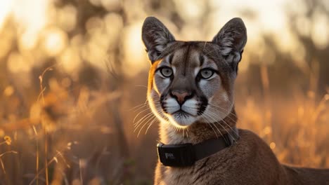 portrait of a puma wearing a tracking collar