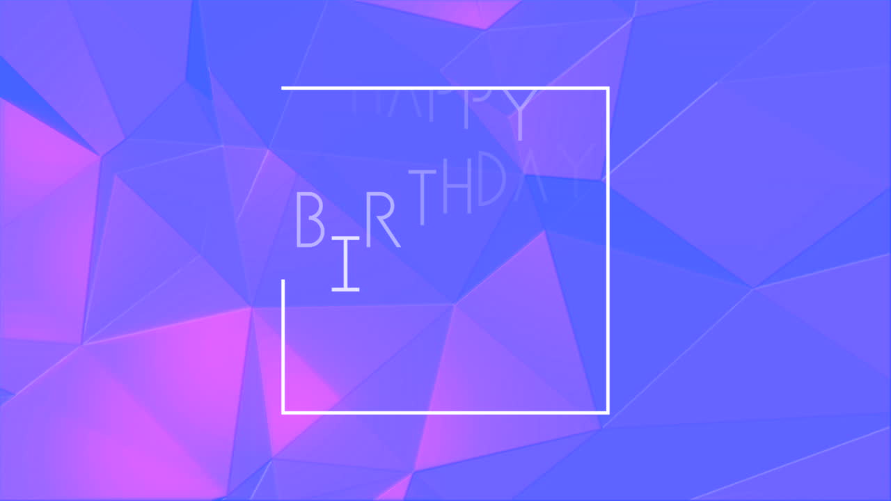 Colorful geometric Happy Birthday card with blue and purple design