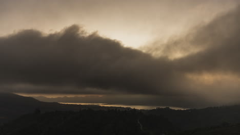 Timelapse-cloudy-mountain-river-and-forest-sunrise-Bali-Batur-Mount