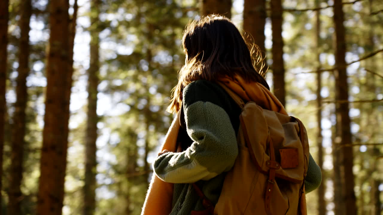 mujer caminando en un bosque