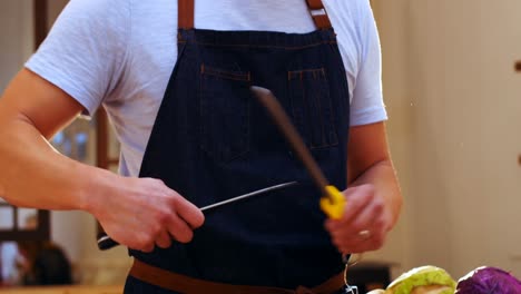 Chef sharpening his knife