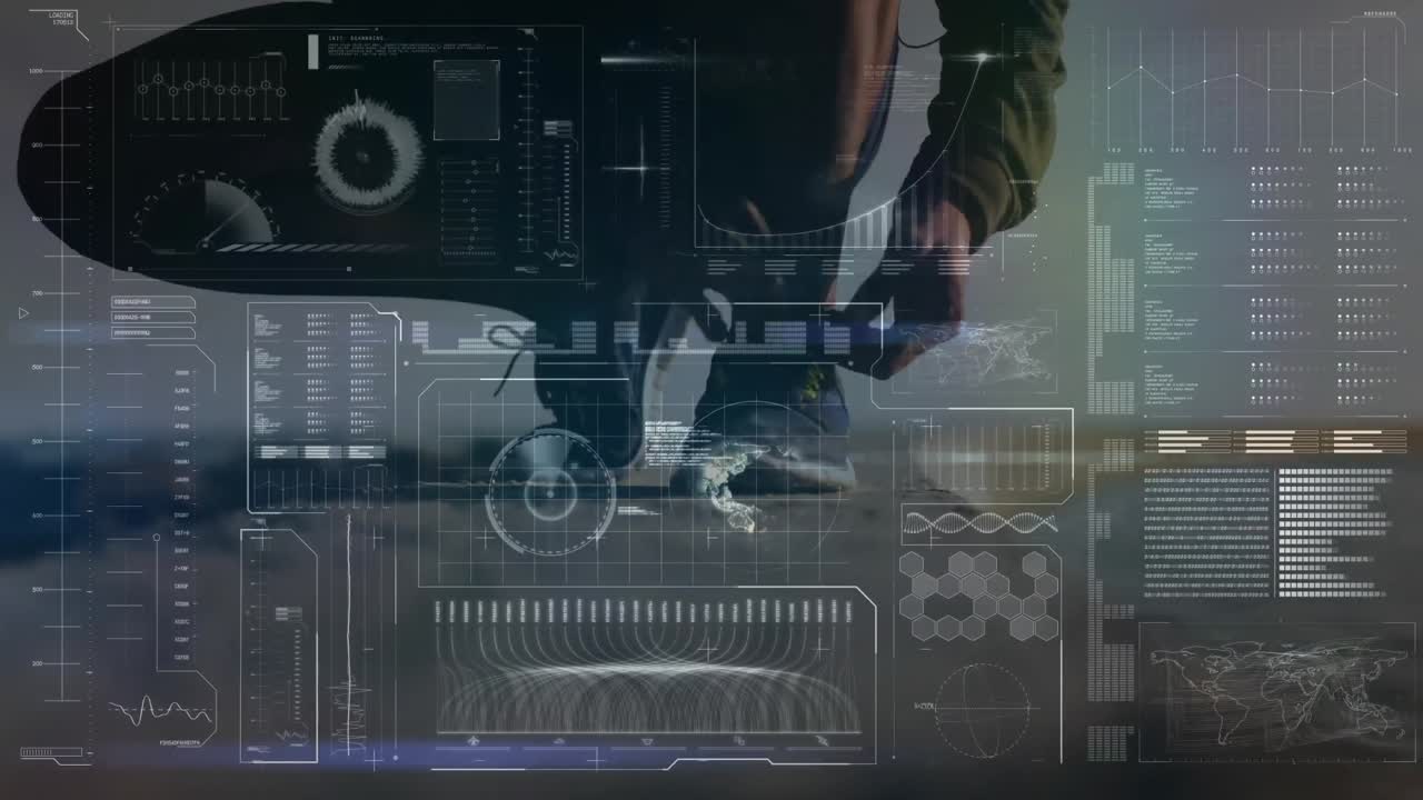 해변에서 달리는 적합한 사람에 대한 데이터 처리 애니메이션