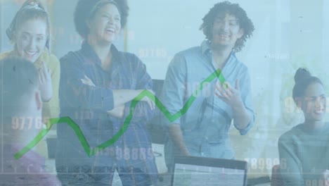 animation of financial data processing over diverse business people at office