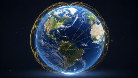a stunning view of the earth with dynamic geographical lines and connections illustrating global interaction across continents