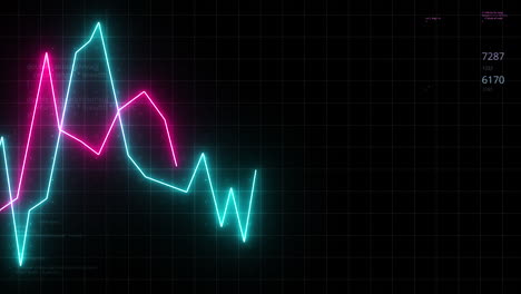 gráficos de líneas brillantes de neón con datos