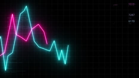 neon glowing line graphs with data