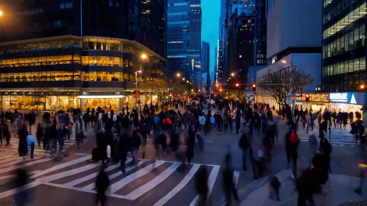 Nighttime City Street with Busy Crowd