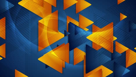triángulos brillantes azules y naranjas fondo de movimiento abstracto