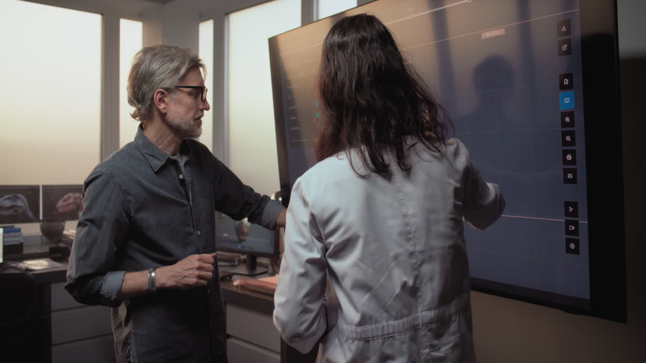 archeologi che analizzano un modello 3d di un antico vaso