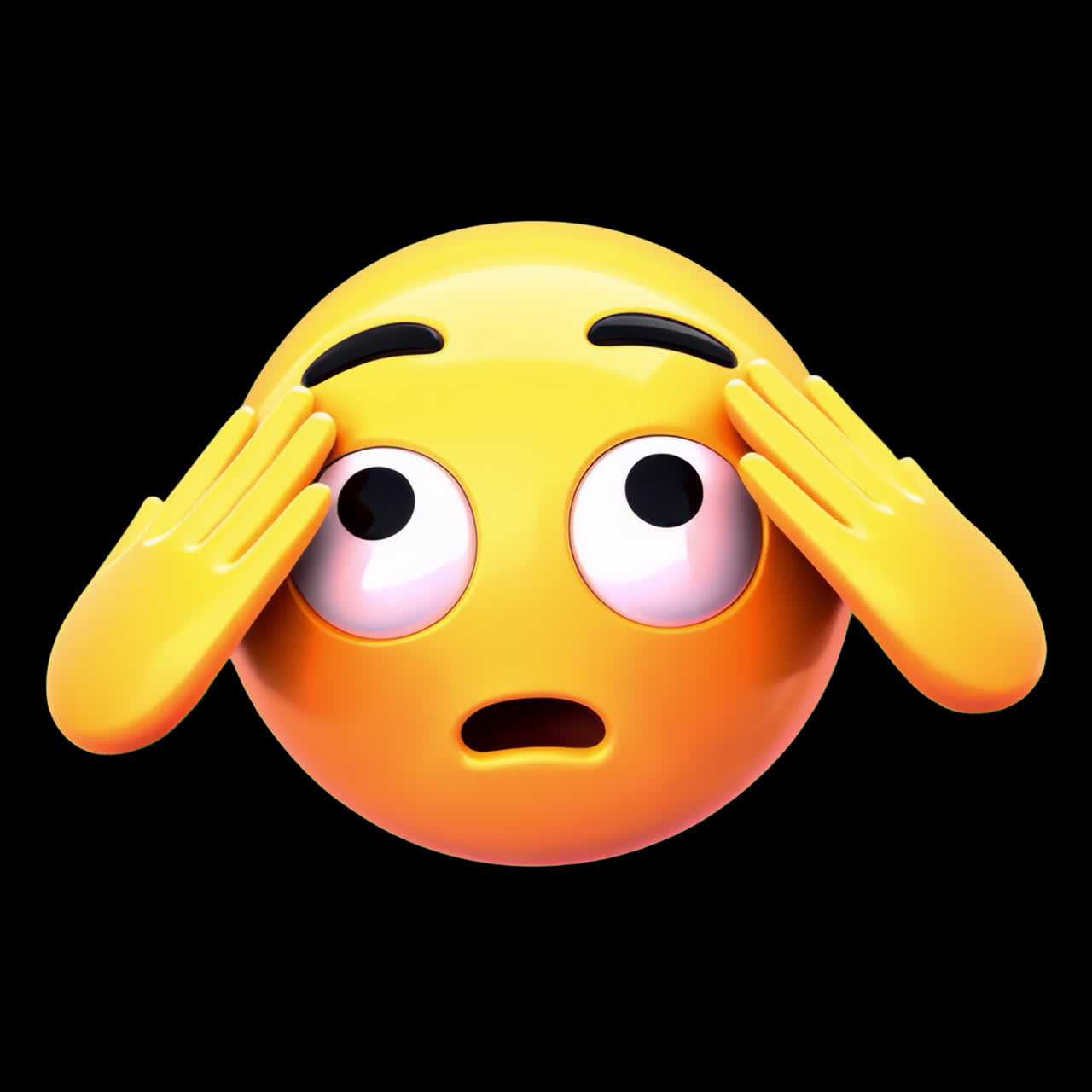 Surprised emoji holding head animation isolated asset, transparent 4K video, alpha channel, ProRes