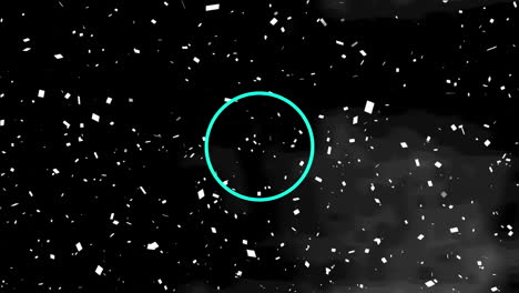 animation of confetti falling with blue pattern and pulsating circles on black background