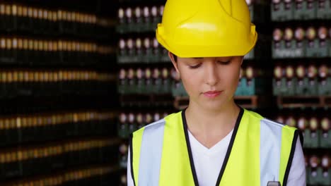 Female-engineer-maintaining-record-in-clipboard