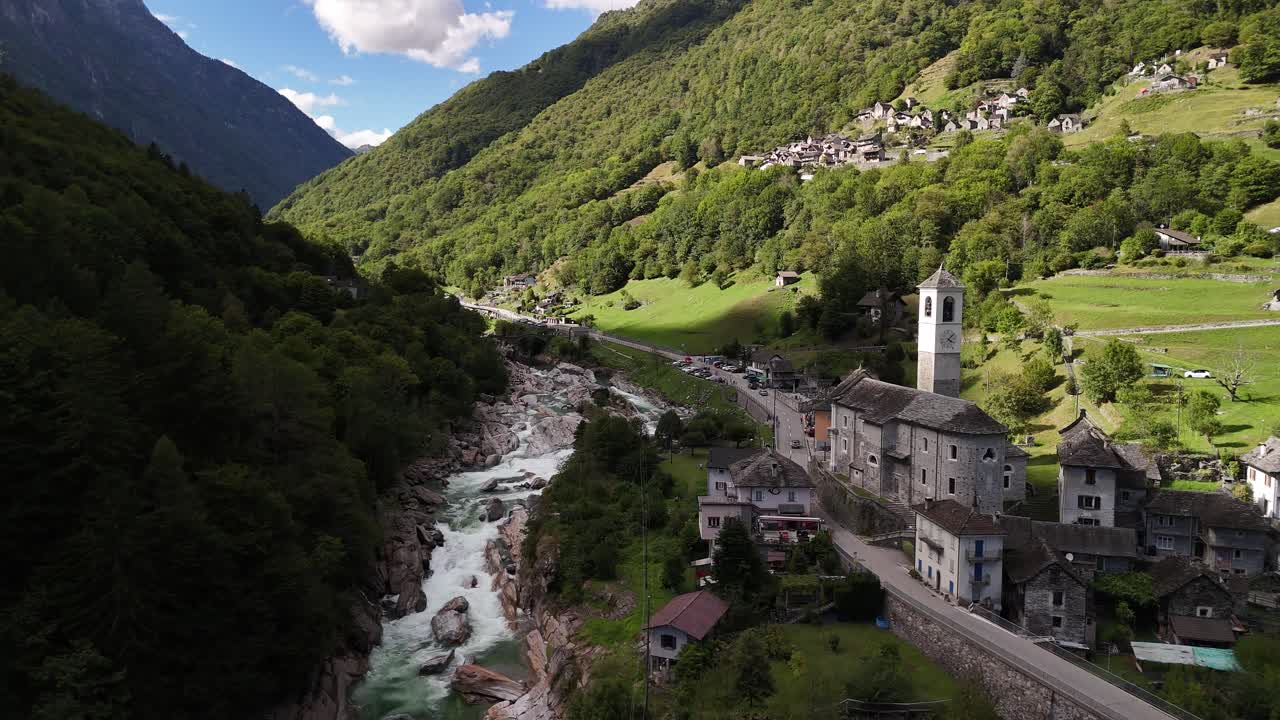Vallemaggia valley region of Ticino, Switzerland aerial drone Swiss mountain resort