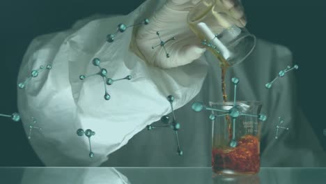 animation of molecular structures floating over caucasian male scientist working at laboratory