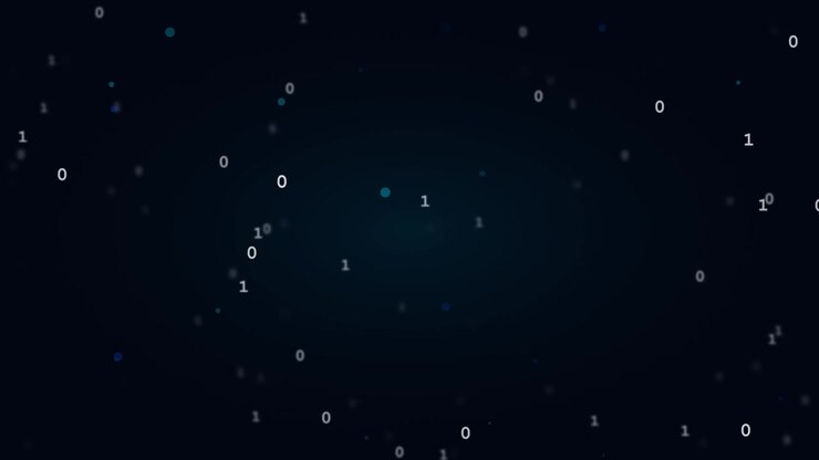 Digital Binary Code Streaming on Dark Background