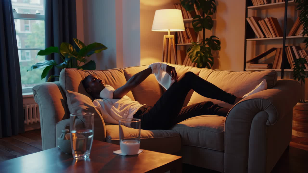 Injured Man Resting on a Couch