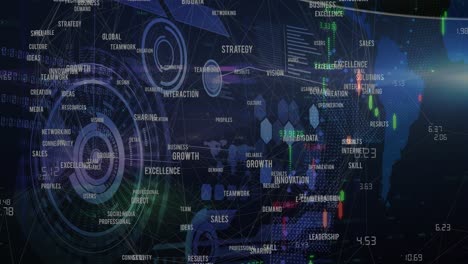 Animation-Der-Datenverarbeitung,-Scannen-Von-Scopes-Und-Geschäftstext-Auf-Blau