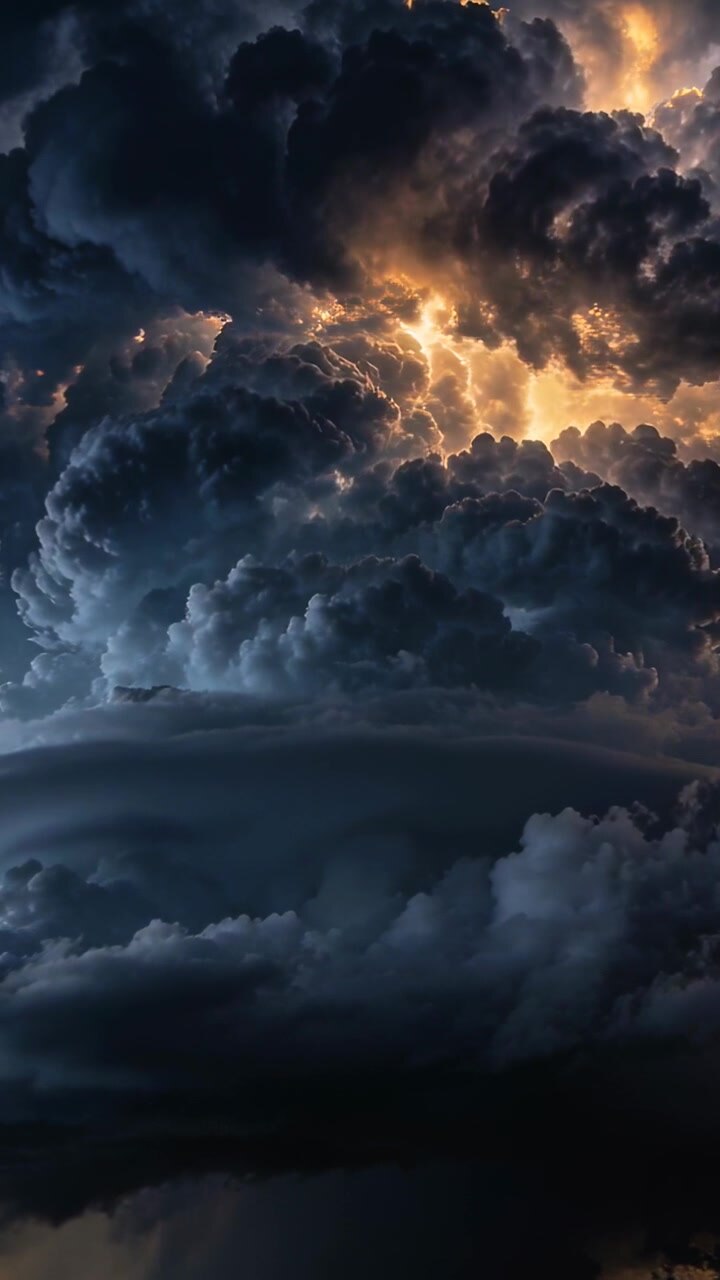 Video verticale: Luce pulsante che illumina una torre cumulonembo che risplende nel cielo crepuscolare, banchi stratificati