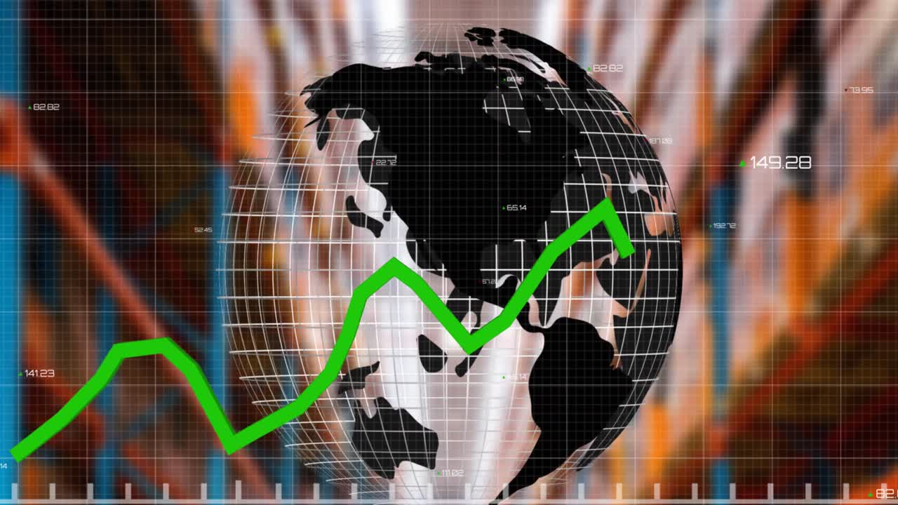 animación del procesamiento de datos financieros en todo el mundo hilado y almacén