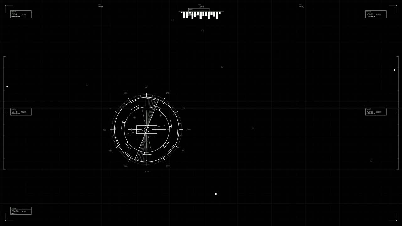 A military graphical user interface with various hud elements. It is set against a dark background and used for science fiction projects