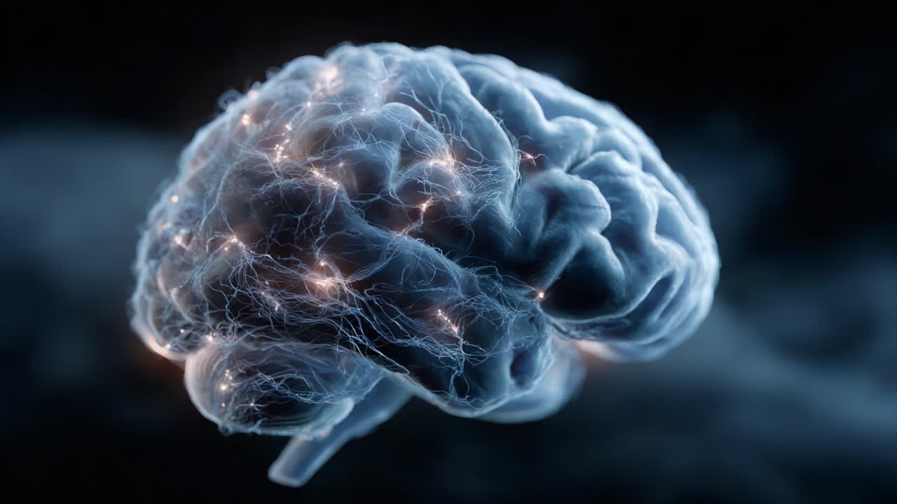 A captivating visualization of a human brain exhibiting electric neural activity, showcasing complex connectivity and dynamic patterns of thought and cognition