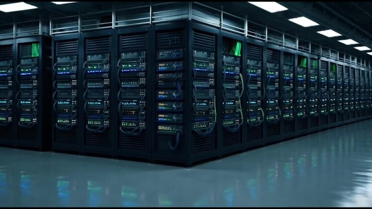 Dolly Shot Moving Through Modern Data Center Server Room