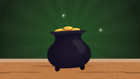 st patricks day animated card with treasure cauldron