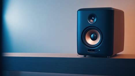 studio monitor speaker on shelf